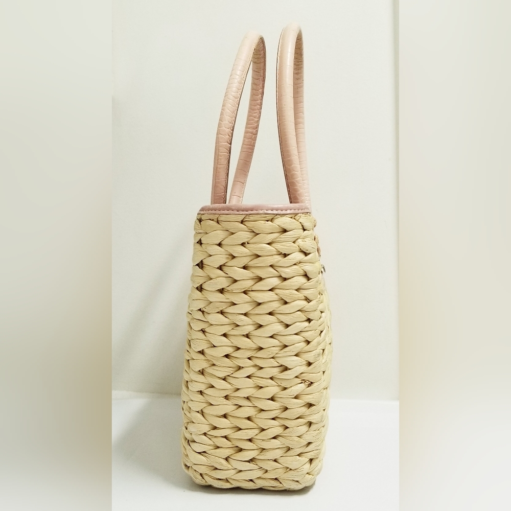 BRIGHTON Leili Leather Trim Straw Tote Bag Dusty Rose Pink - Picture 6 of 15